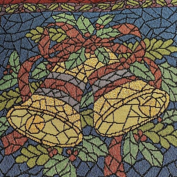 Vintage 90s Riverdale Christmas Tapestry Throw Pillow Bells Ornaments 16x16 USA - Picture 2 of 11